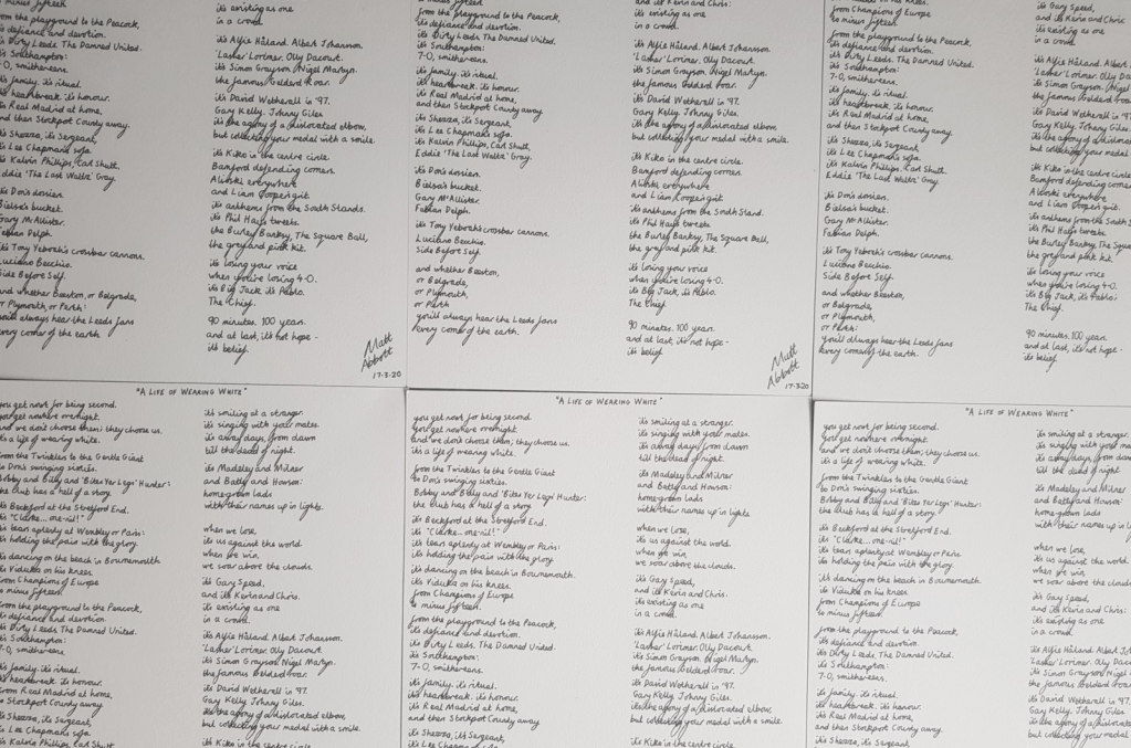 Handwritten copies of my LUFC centenary&nbsp;poem